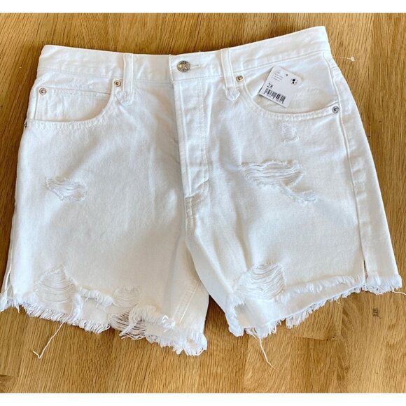 Free People Pants - NWT Free People W's 28 Distressed Denim Shorts Bright White Button Fly $68